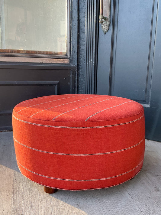 Deep Orange Round Ottoman- Taos Vintage Fabric