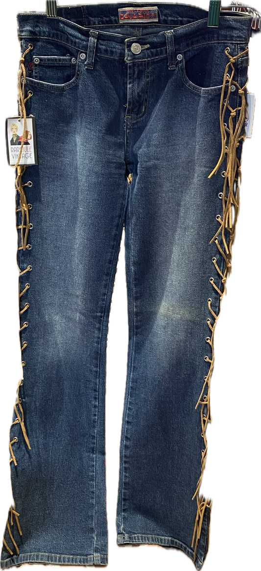 Y2K Jeans with Suede Fringe Lace Up Sides
