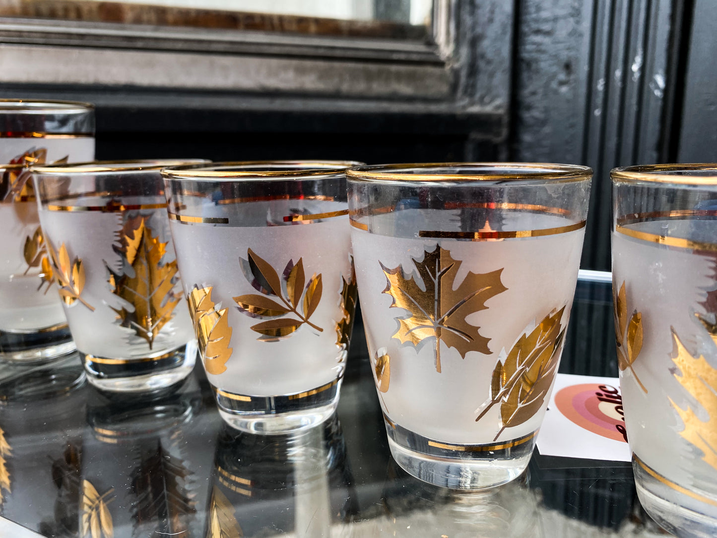 Set of Six Vintage Libbey Frosted and Golden Foliage Cocktail Glasses