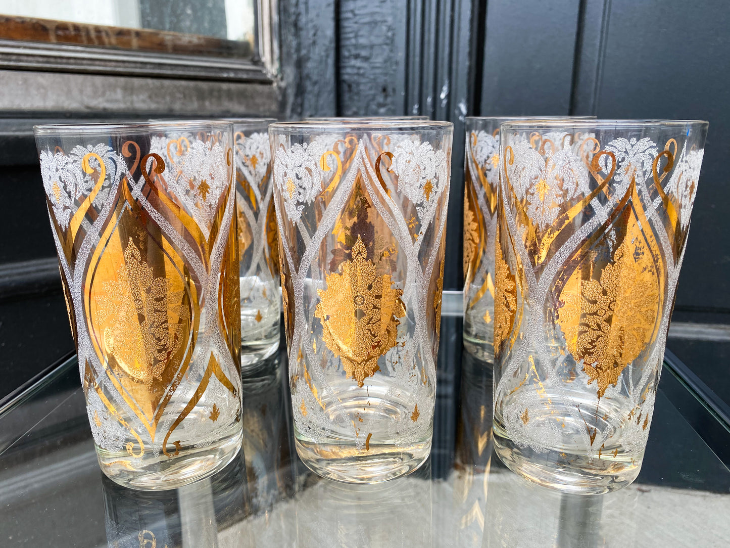 Set of 6 Vintage Gold Paisley Moroccan Highball Cocktail Glasses