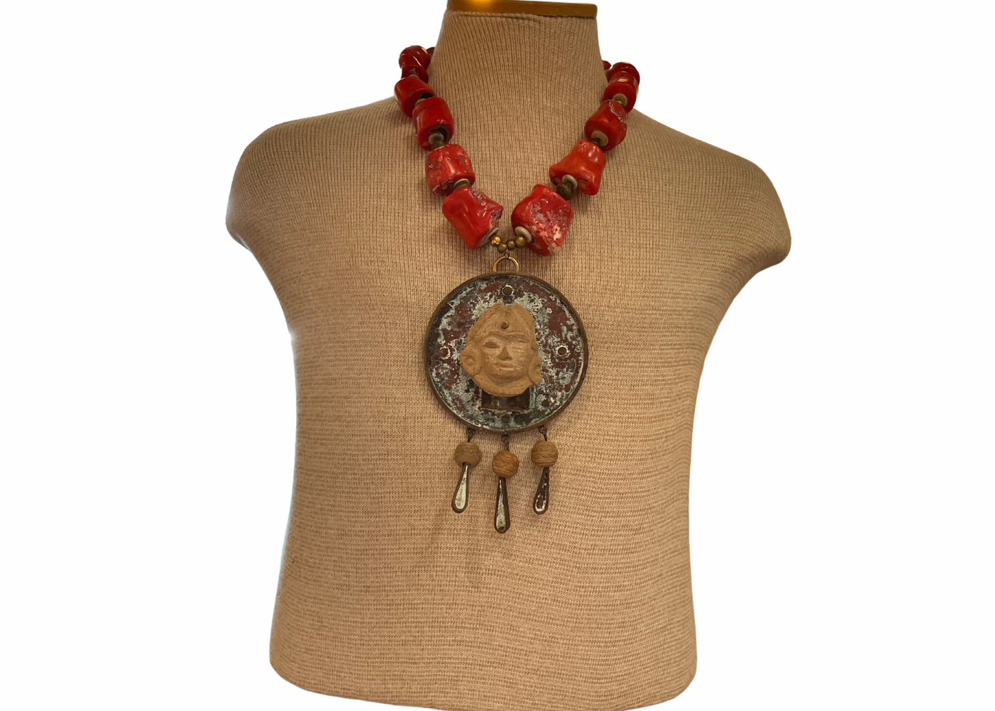 Chunky Coral Primitive Figural Necklace