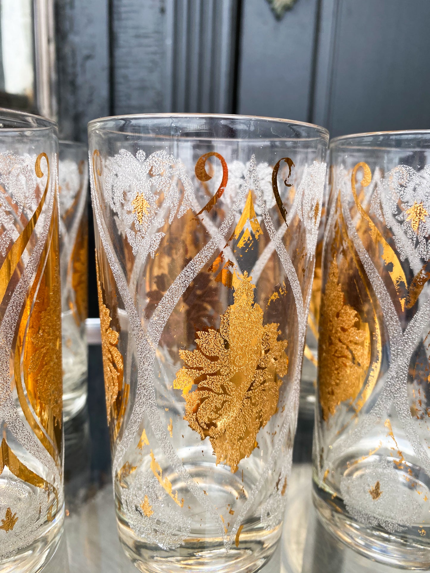 Set of 6 Vintage Gold Paisley Moroccan Highball Cocktail Glasses