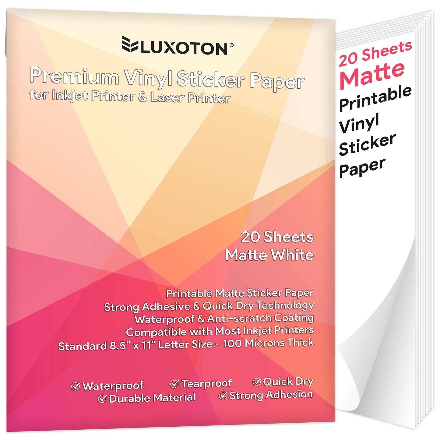 Printable Vinyl Sticker Paper for Inkjet Printer & Laser 8.5"x11" | Matte White: 50 Sheets