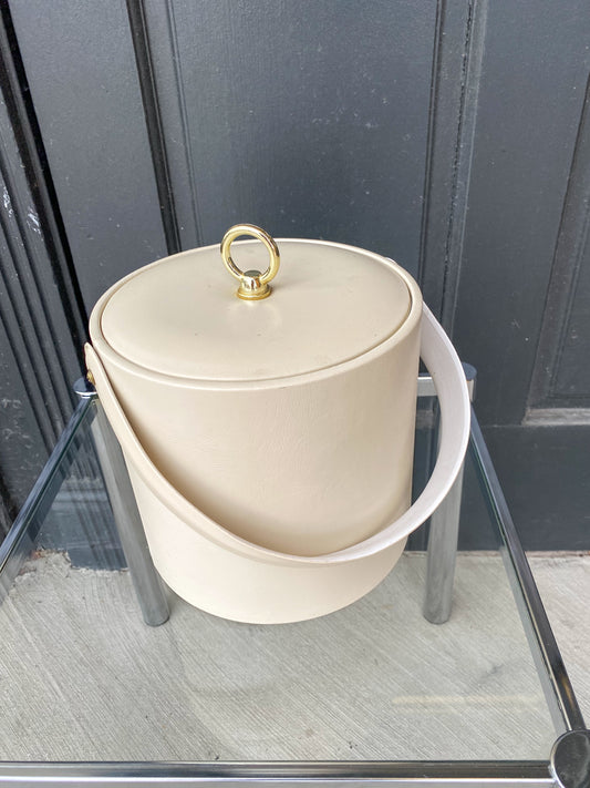 Georges Briard Ivory Vinyl Ice Bucket and Tongs