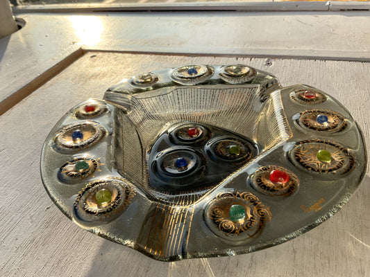 1960s Higgins  Glass Ashtray with Barbaric Jewels
