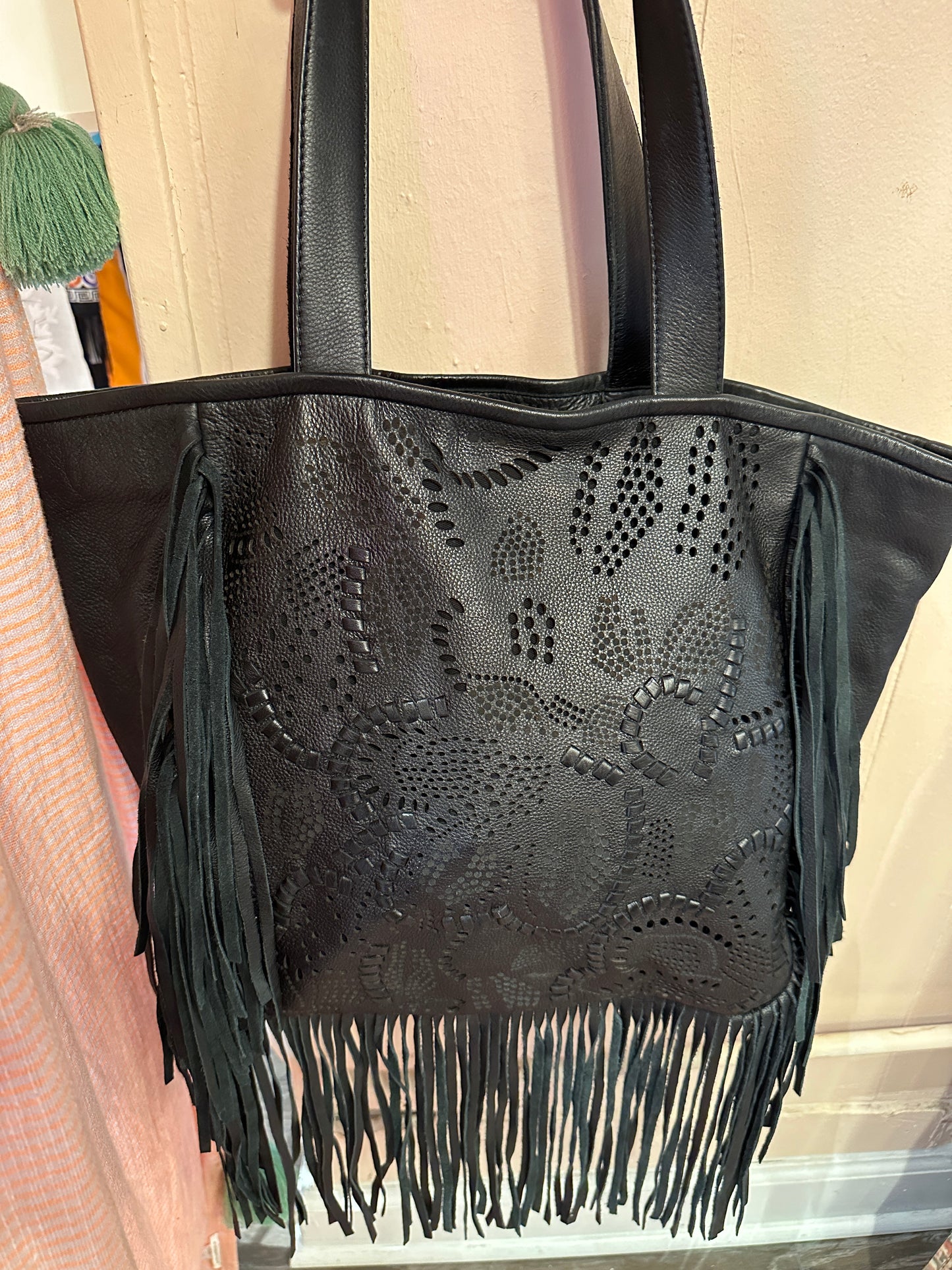 Black Frye Leather Fringe Hobo Handbag