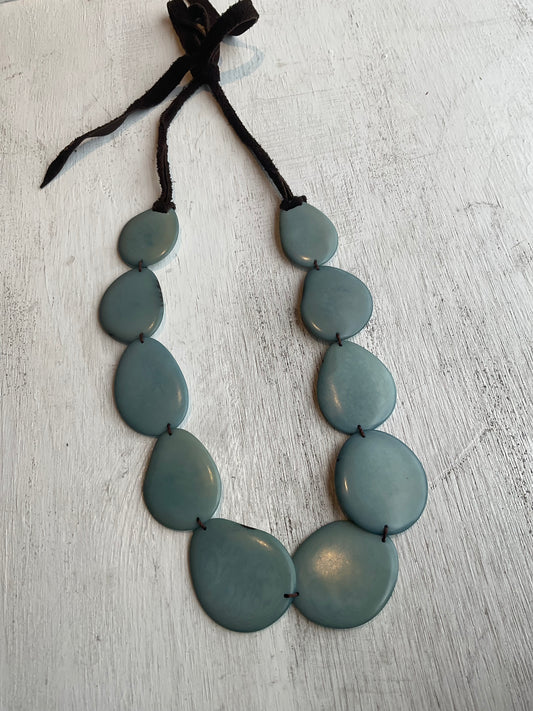 Blue Tagua Necklace on Suede