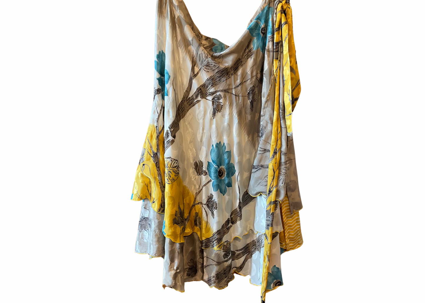 Silkprint Maxi Skirt Yellow Blue Floral Print Wrap Style