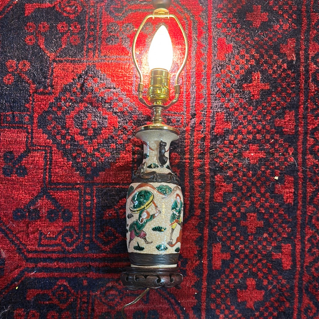 Vintage 1900s Asian Crackle Glaze Vase Lamp