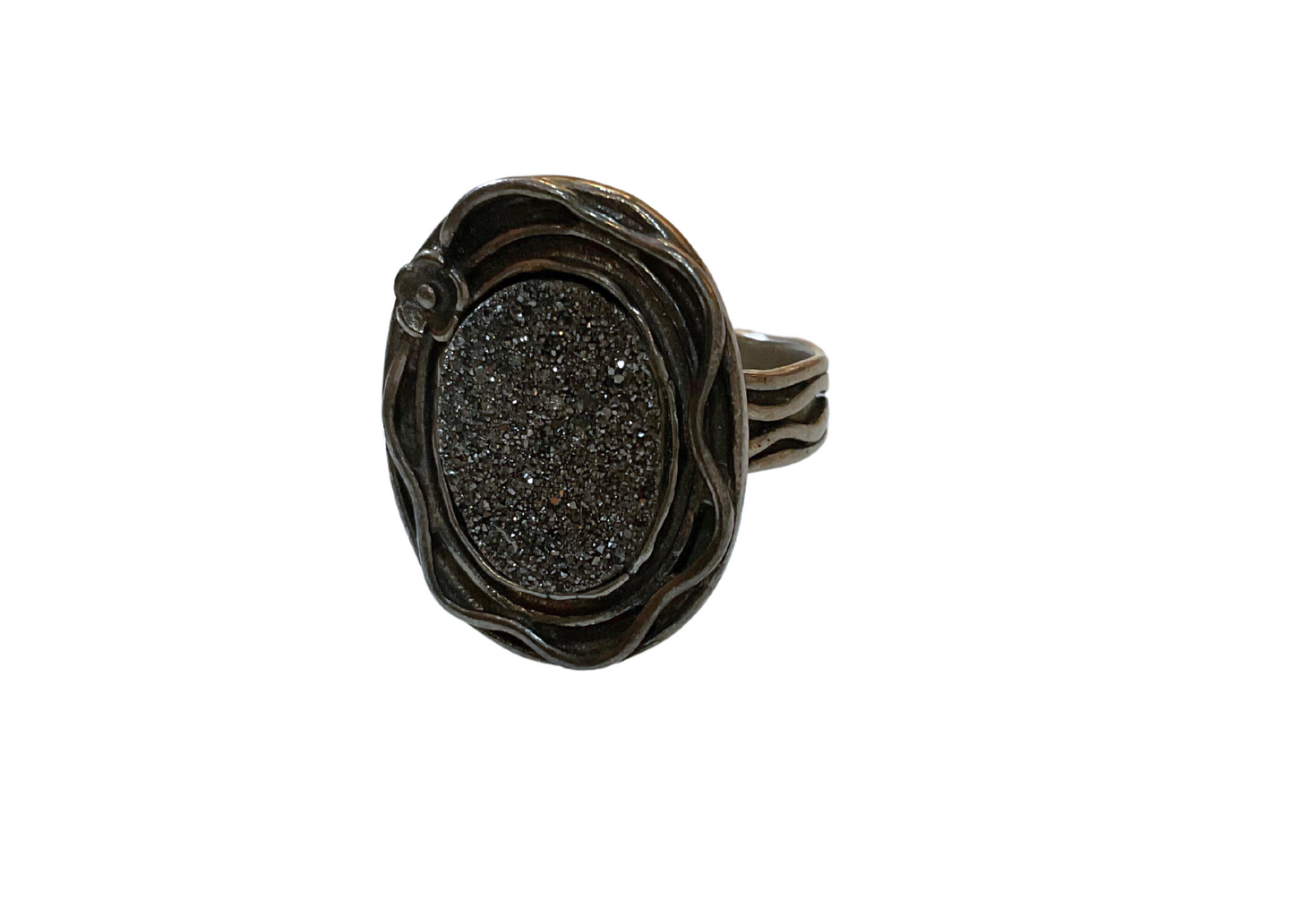 Black Druzy and Sterling Ring
