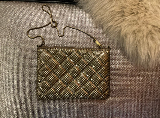 Whiting & Davis 70's Metal Quilted Evening Bag with Snake Chain Strap