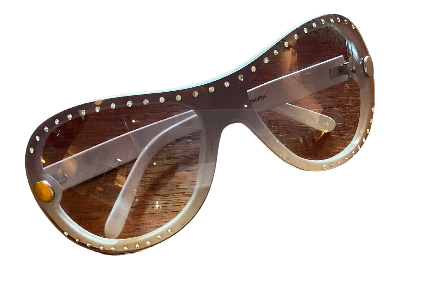 Vintage White Frame Sunglasses with Rhinestones