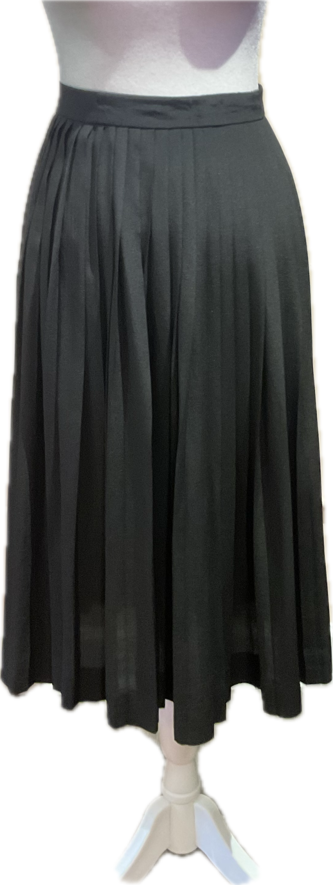 Vintage Black Silk Pleated Midi Skirt