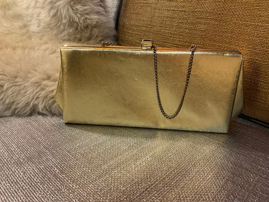 Vintage Metallic Gold Clutch Purse with Chain
