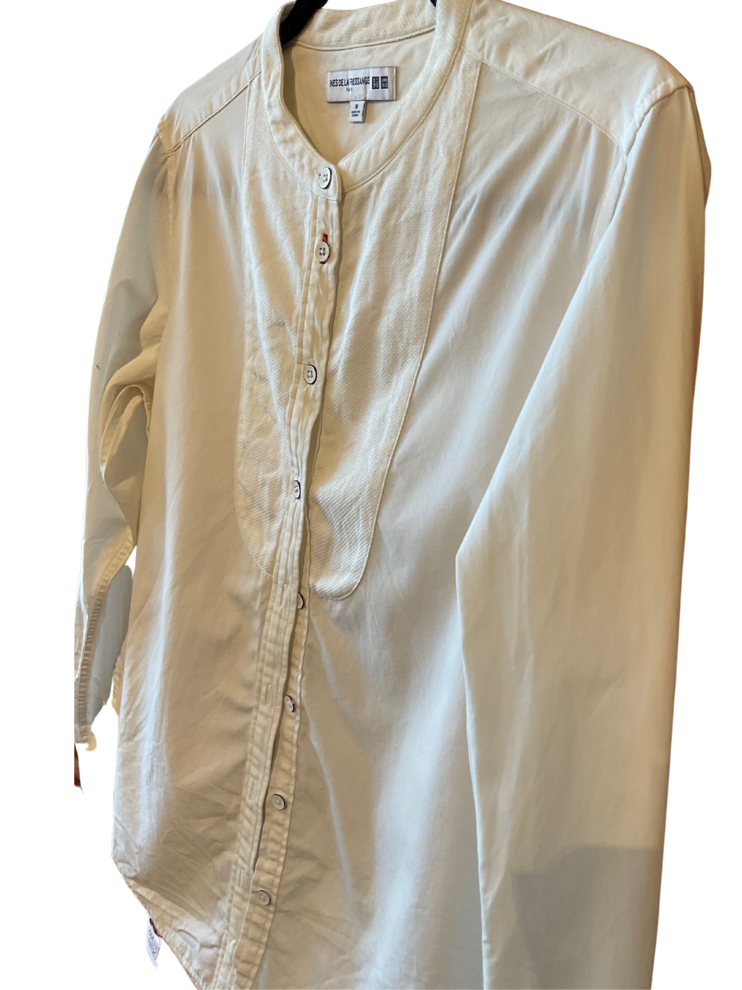 White Long Sleeved Blouse by Ines de la Fressage, Collarless / M