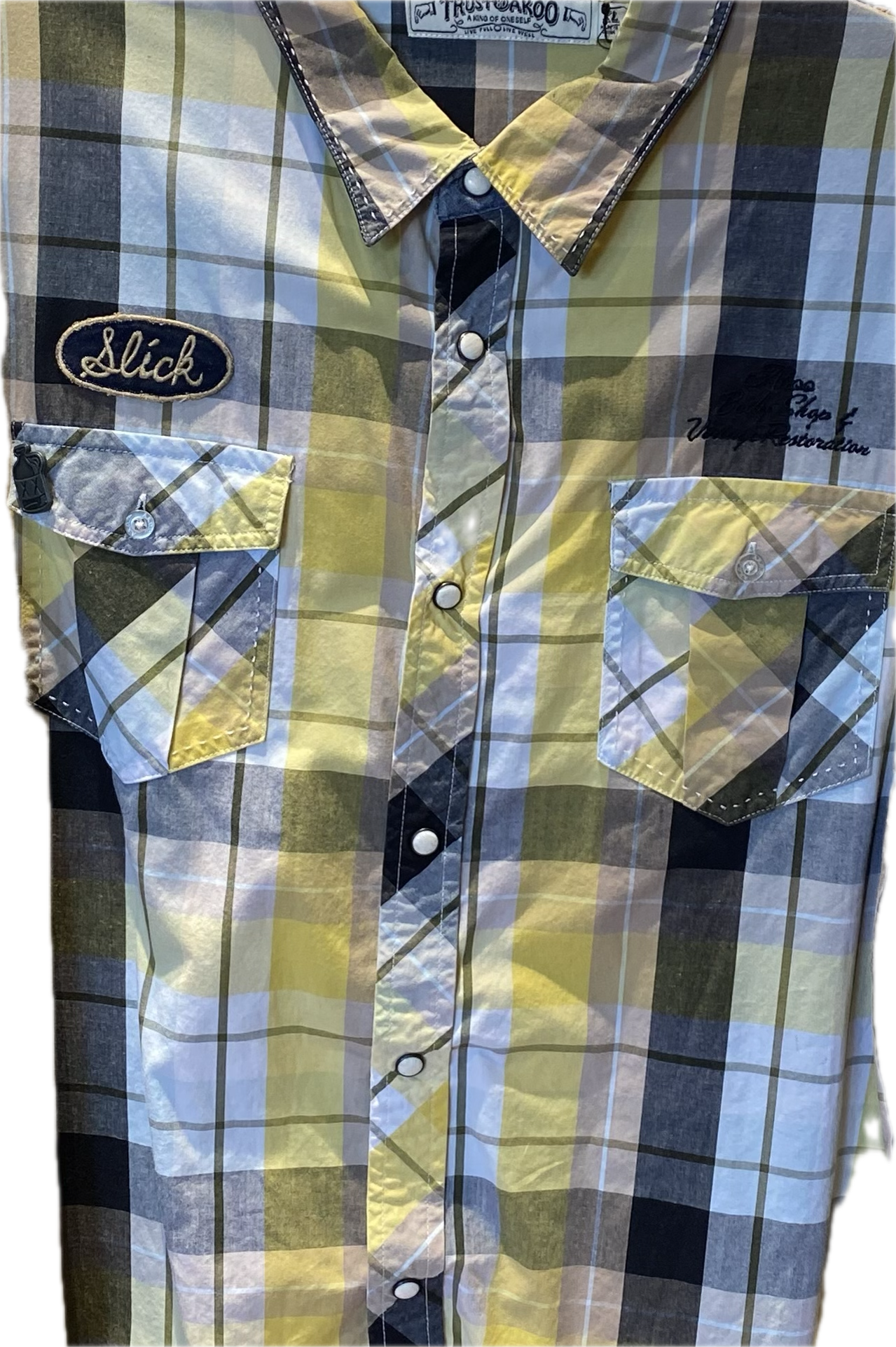 Yellow Plaid Patched Shirt by Trustakoo
