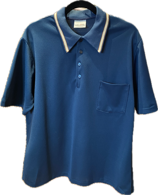 Vintage Edwards of California Deep Teal Blue Polyester Short Sleeve Polo