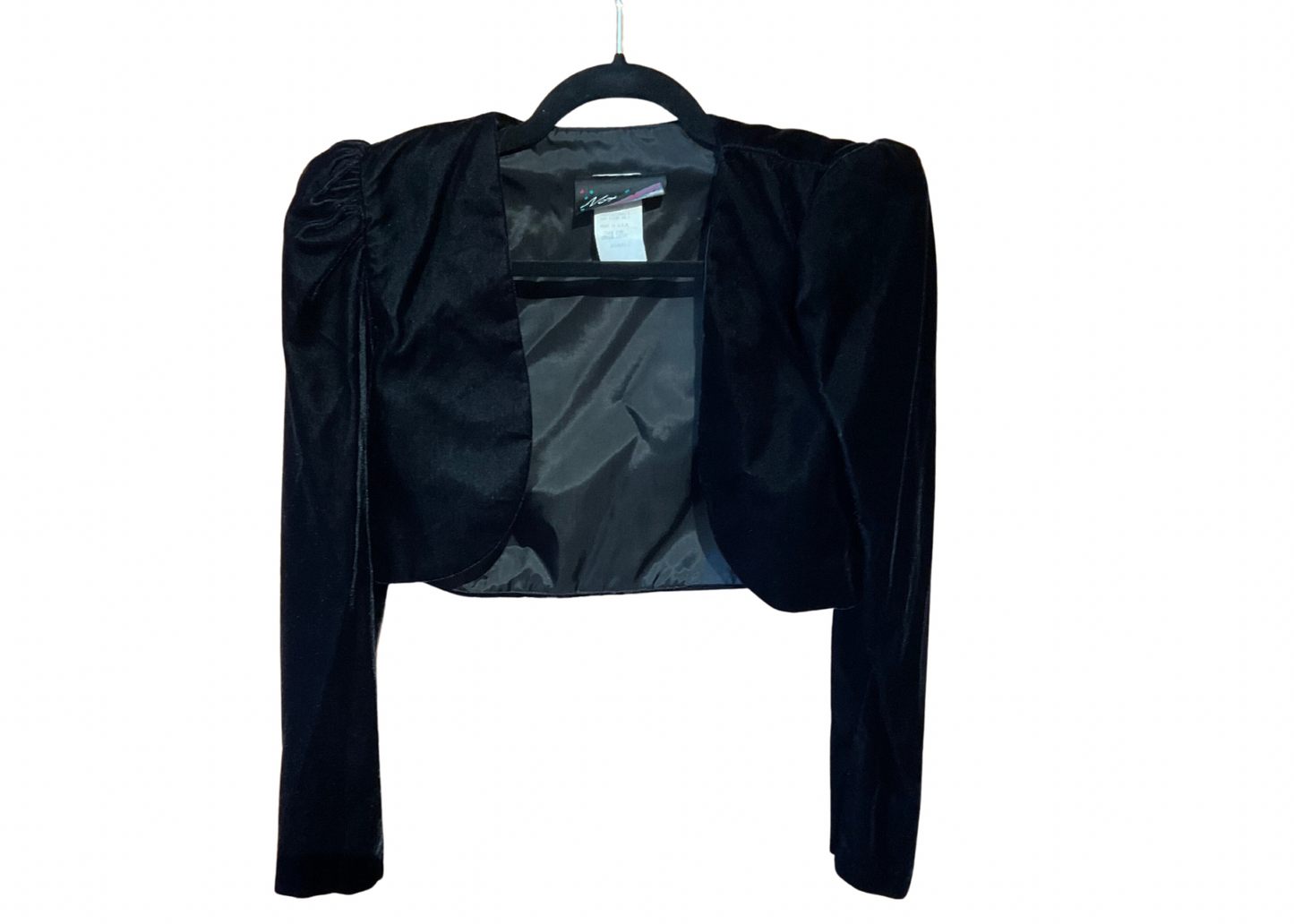 80s Black Velvet Bolero Jacket Cropped Long Sl