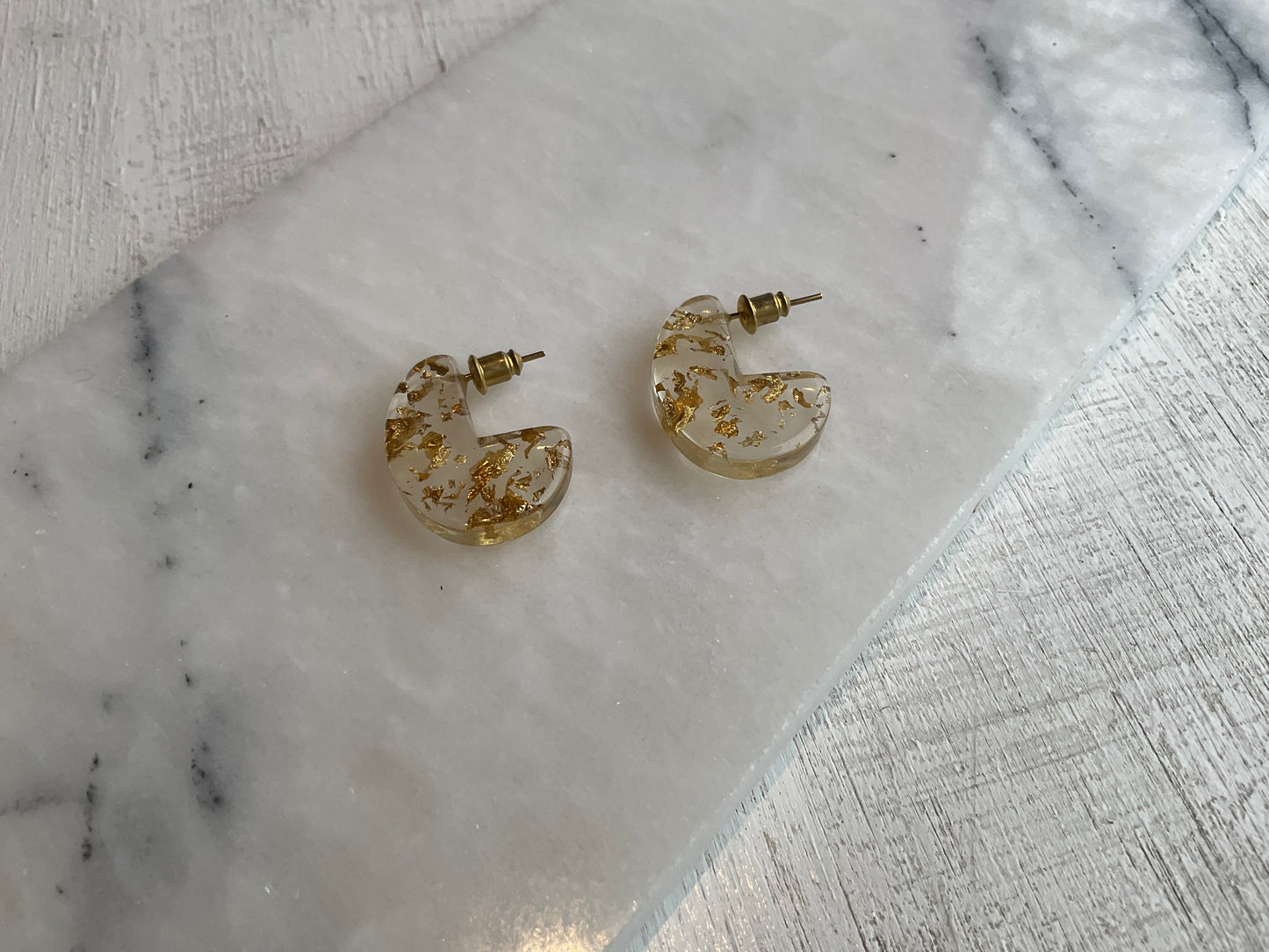 Clear Resin and Gold Flecked Hoops