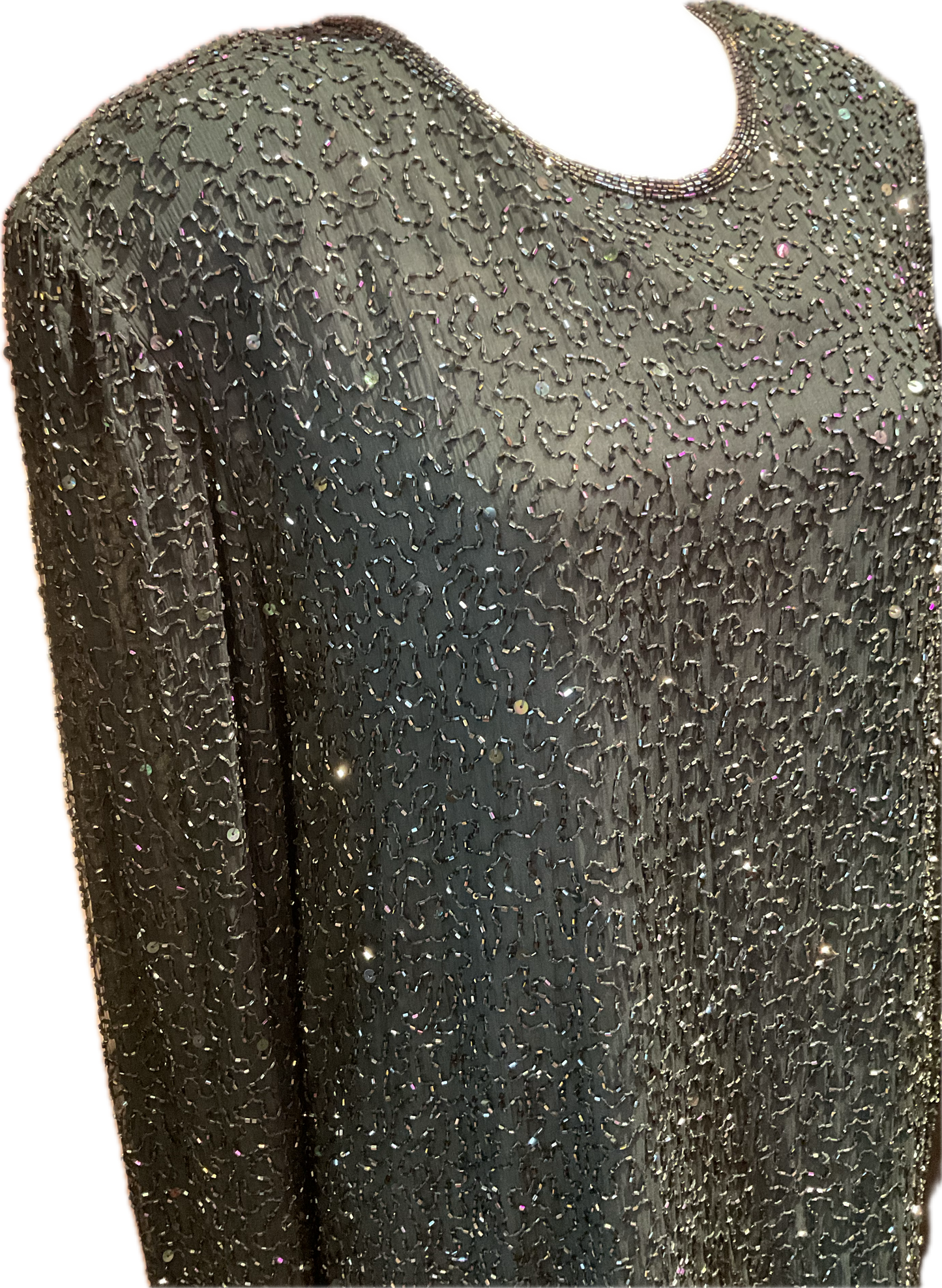 Vintage Lillie Ruben Green Silk Beaded Midi Dress