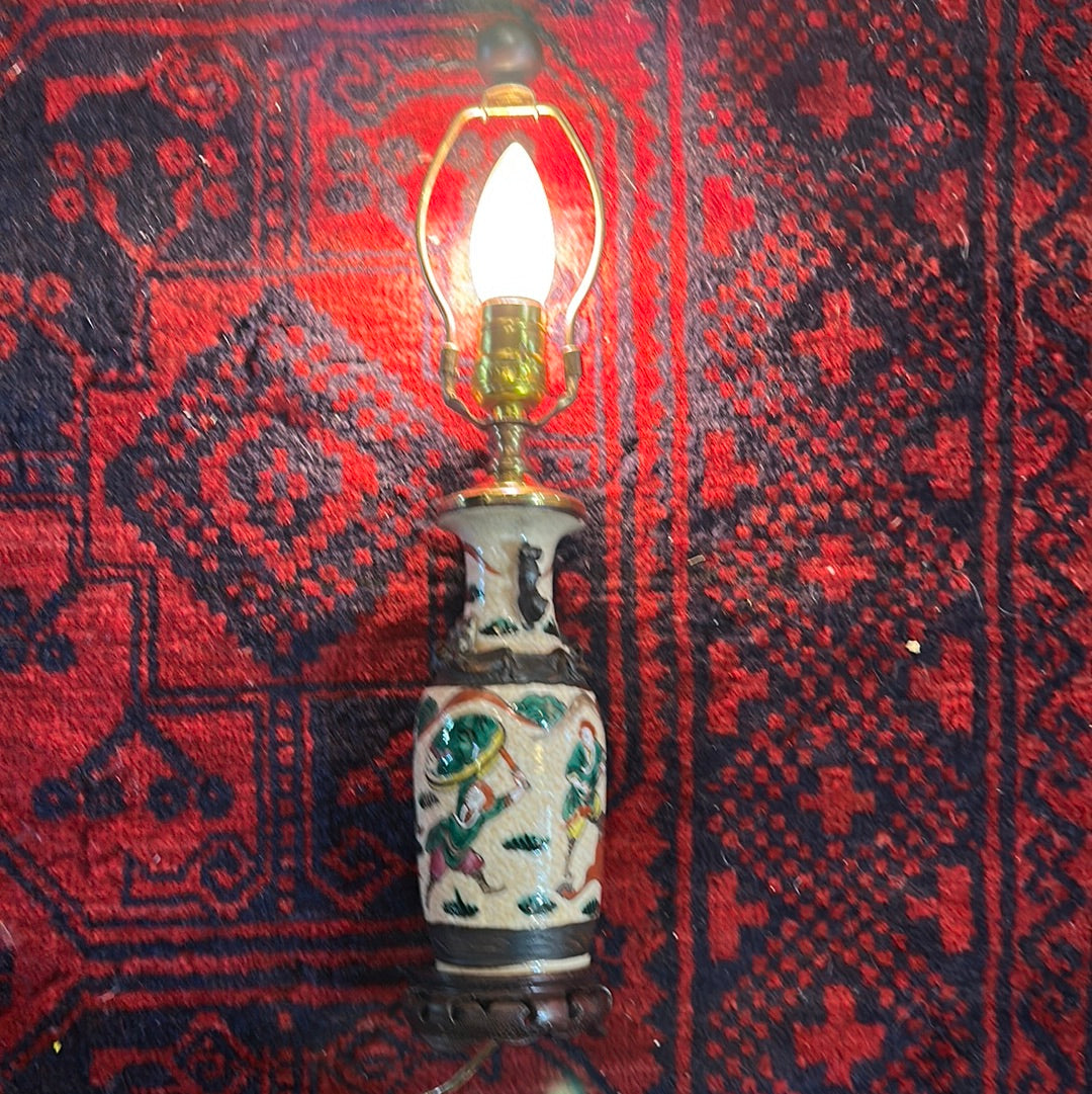 Vintage 1900s Asian Crackle Glaze Vase Lamp