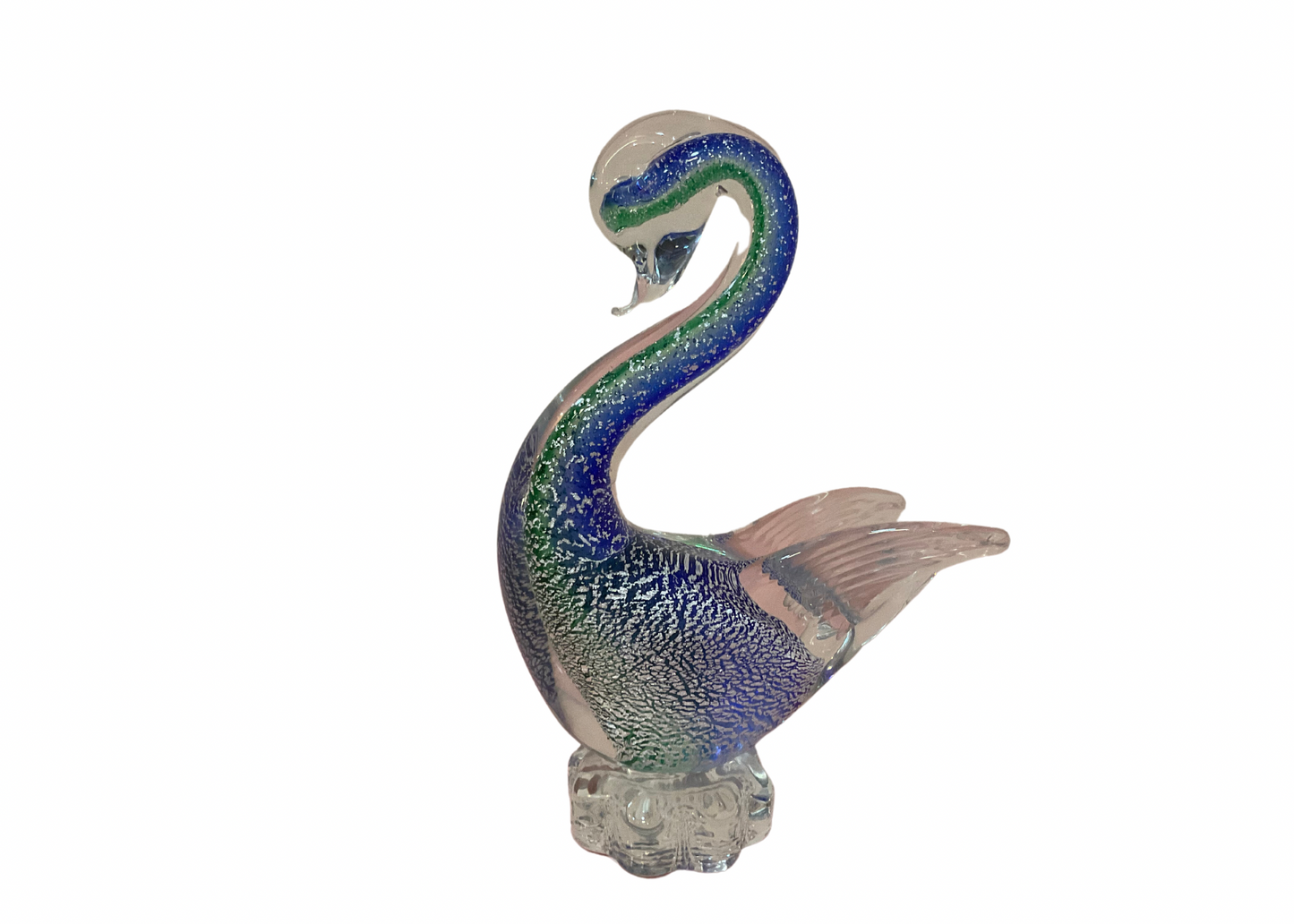 Vintage Murano Sommerso Art Glass Swan Silver Dust