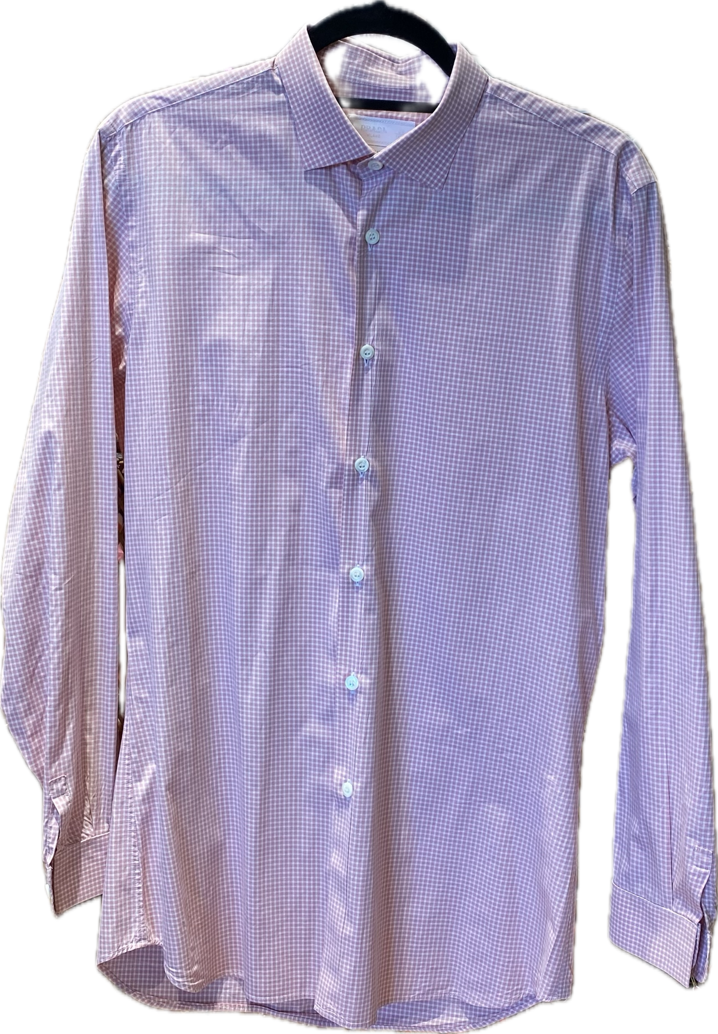 Prada Men's Pink & White Checked Cotton Stretch Shirt  No Flaws Size 15/39.5