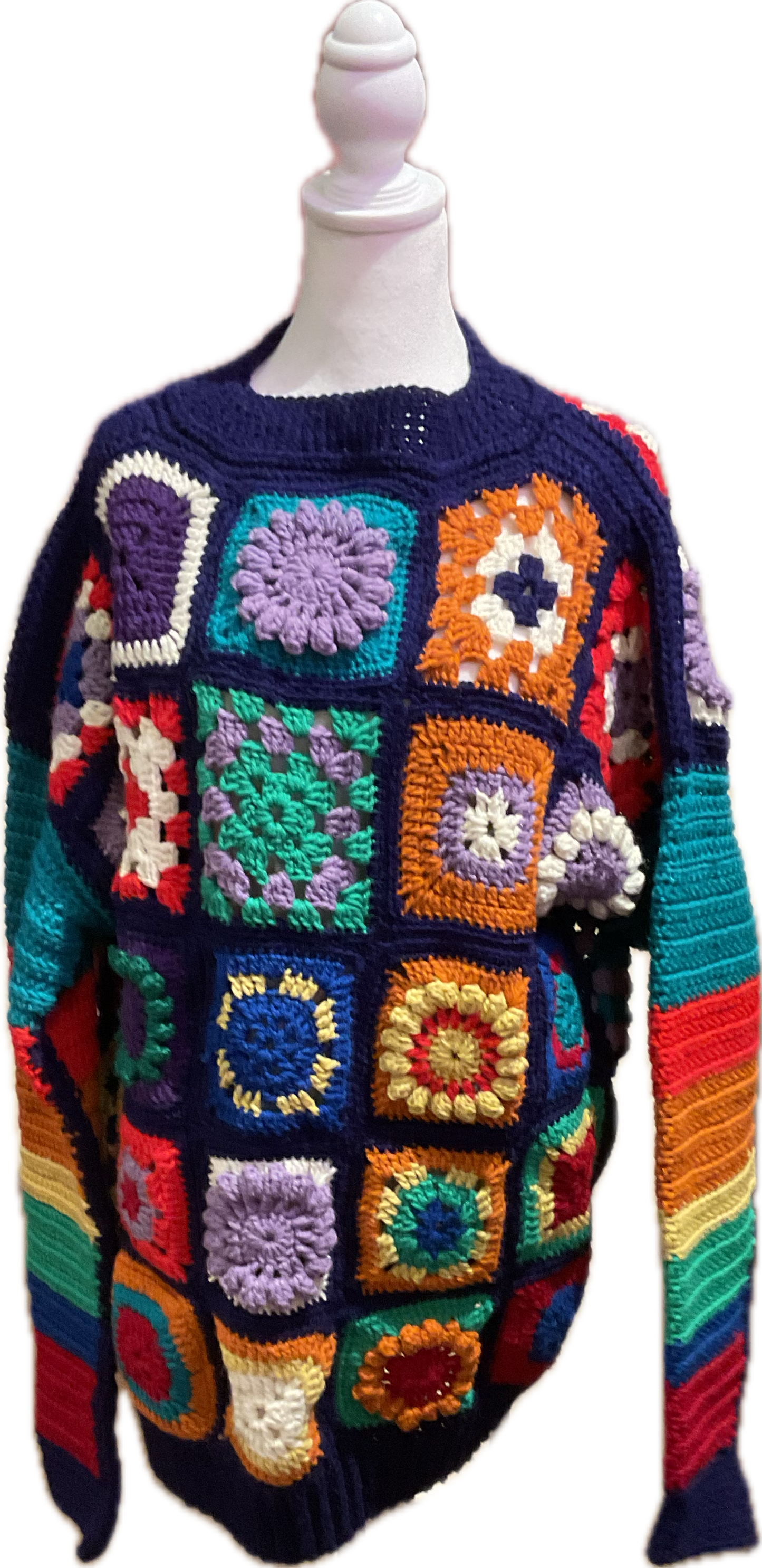 Oversized Granny Square Afghan Sweater Multicolor