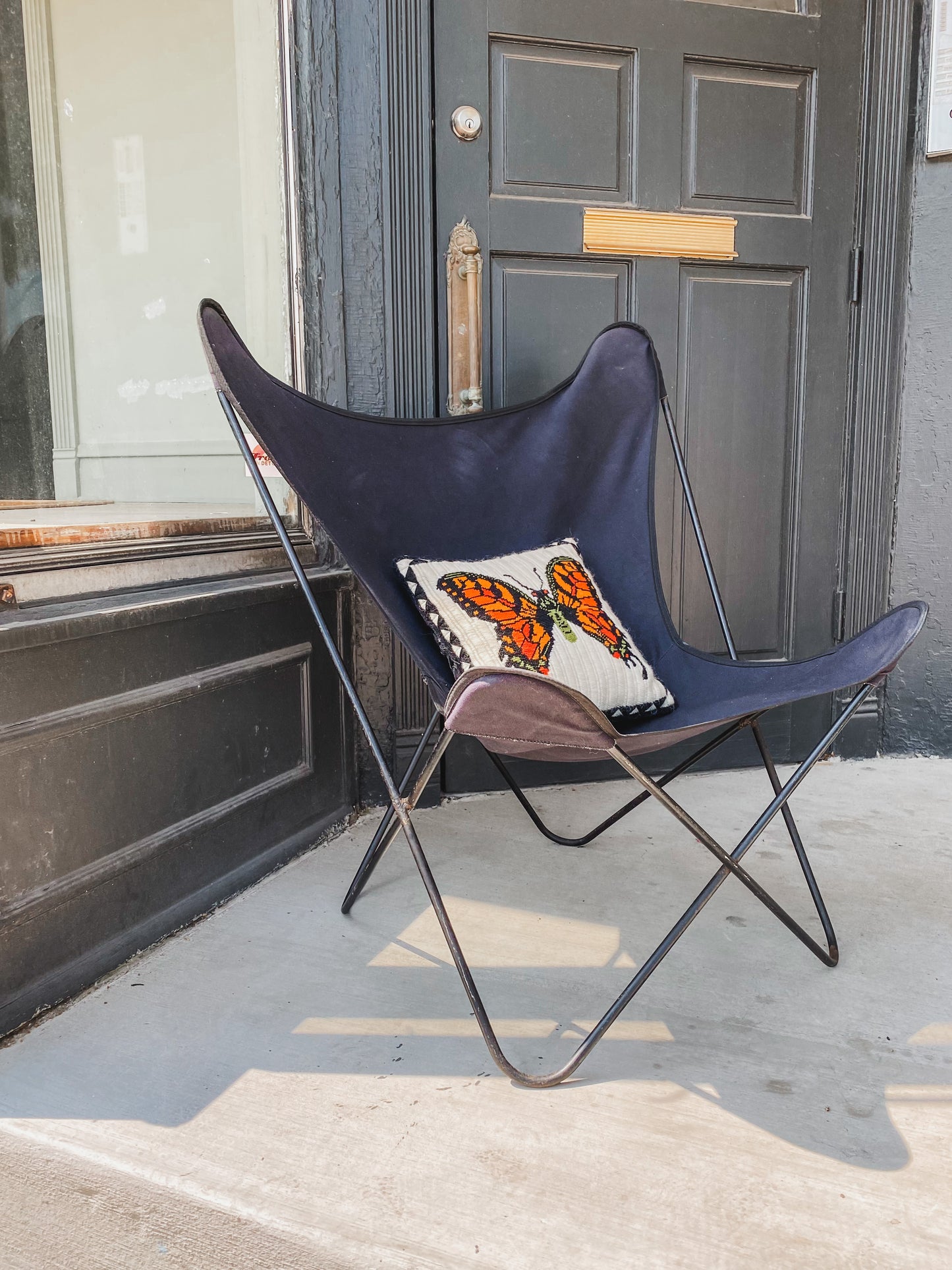 Vintage Knoll Hardoy Butterfly Chair with Black Canvas Cover