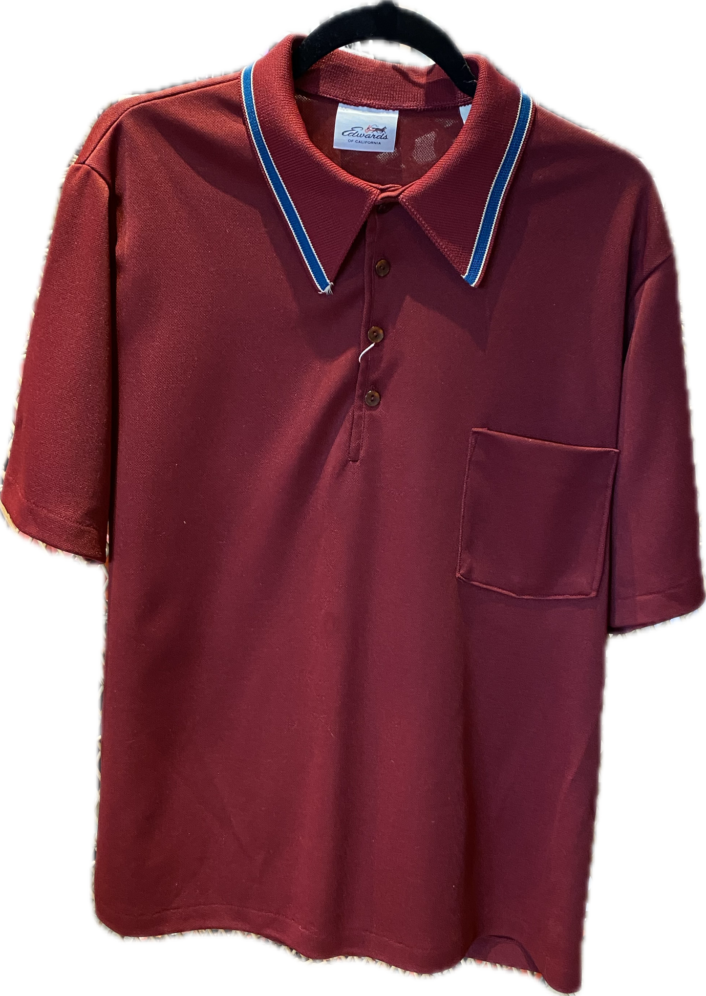 Vintage 70s Men's Burgundy Polyester Polo by. Edwards of California