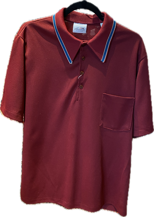 Vintage 70s Men's Burgundy Polyester Polo by. Edwards of California