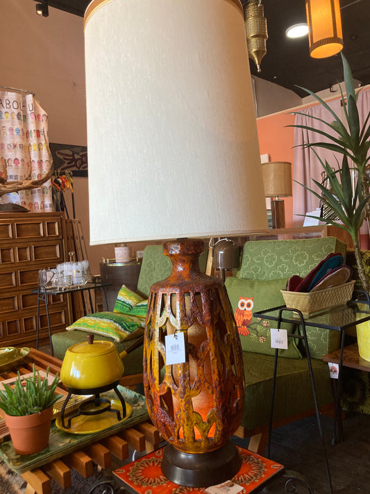 Large MCM Burnt Orange Table Lamp with Lantern