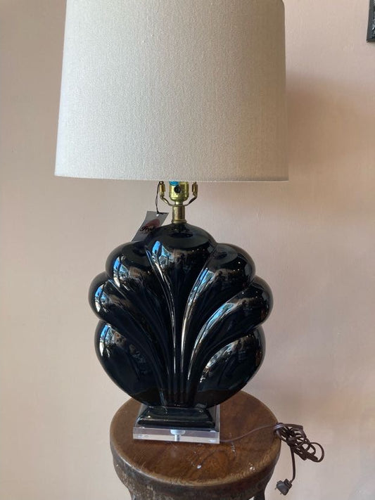 Black Ceramic and Lucite Table Lamp