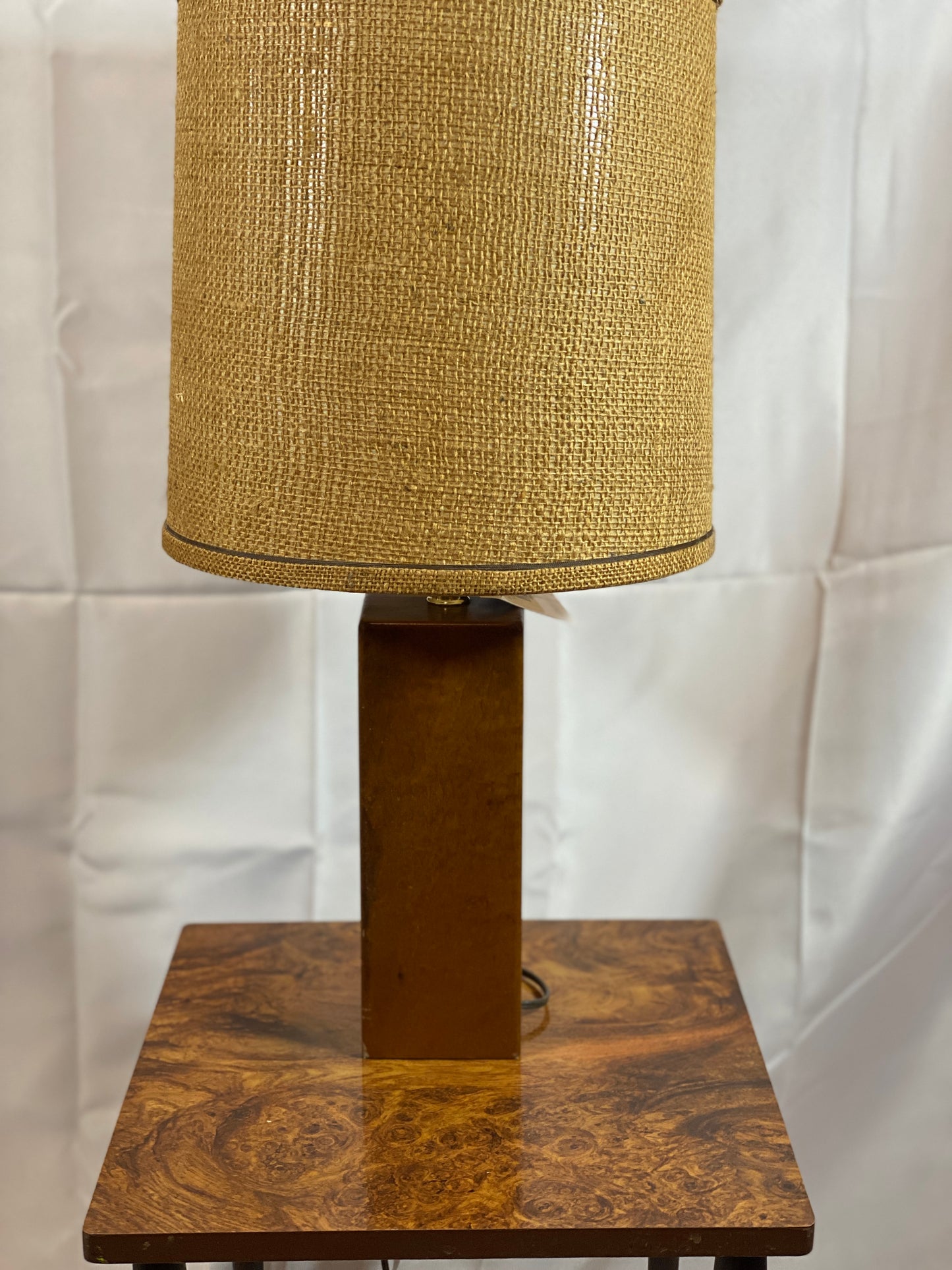MCM Teak Wooden Table Lamp Base with Woven Shade