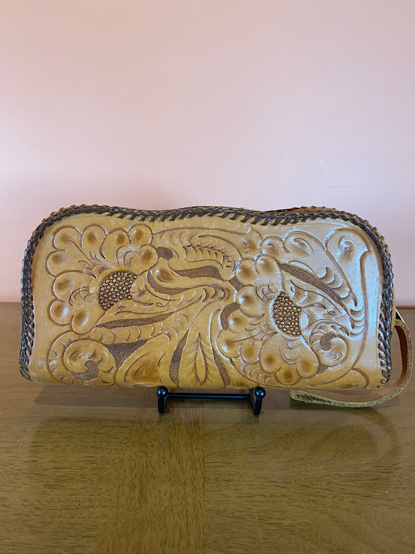 Vintage 70's Tooled Leather  Square Clutch