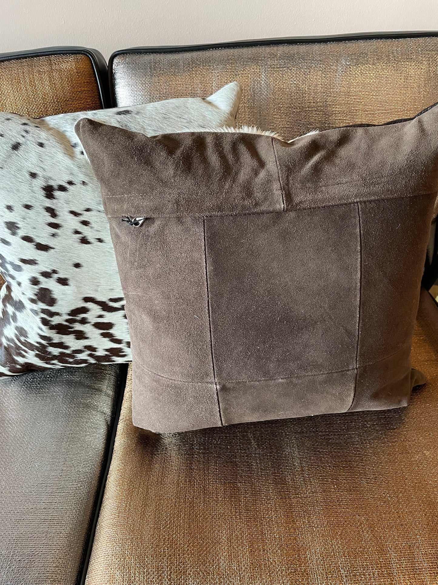 Brown and White Hide Pillows (Pair)