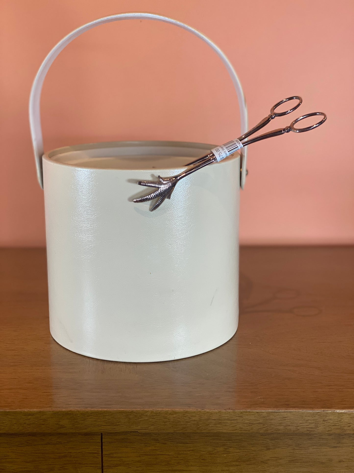 Georges Briard Ivory Vinyl Ice Bucket and Tongs