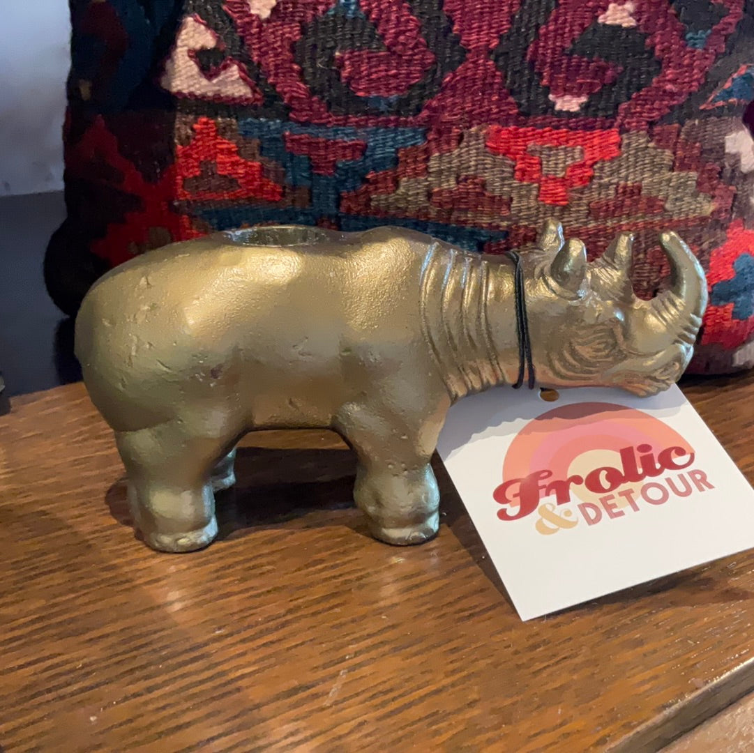 Brass Rhino Candle Holder