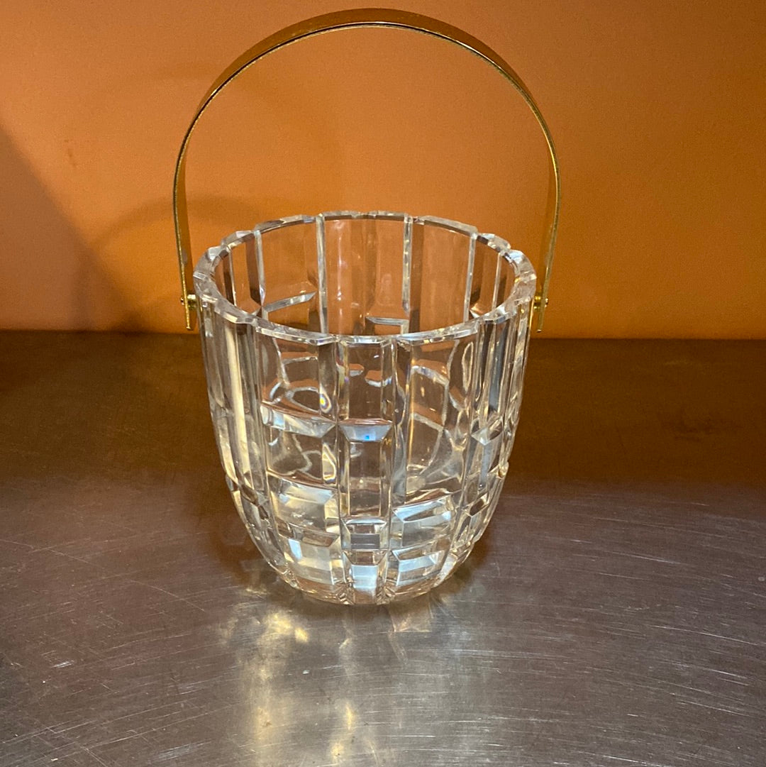 MCM Cut Glass Ice Bucket with Gold Handle
