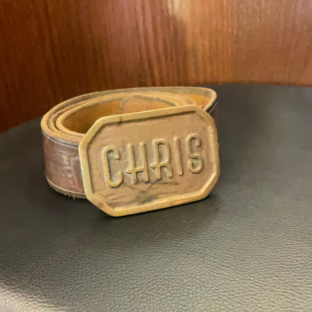 Vintage Belt Buckle 'CHRIS' + Belt