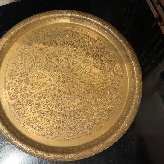 Vintage Etched Moroccan Brass Tray