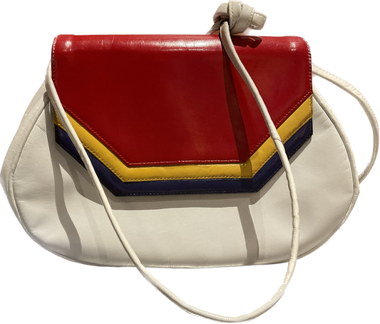 Red, Yellow, Blue, White Leather 70's Handbag