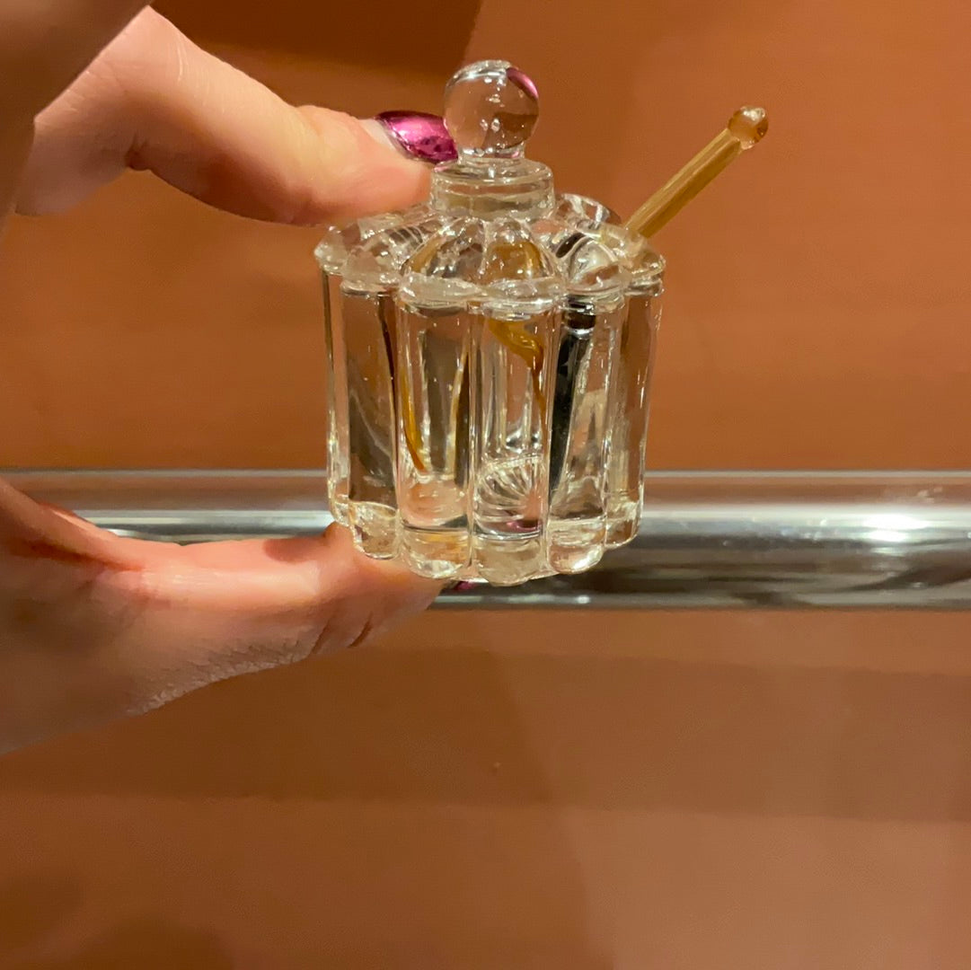 Vintage Mini Bubble Glass Sugar Jar w/ Mini Spoon