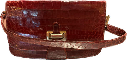 Maroon Croc Leather Vintage Handbag
