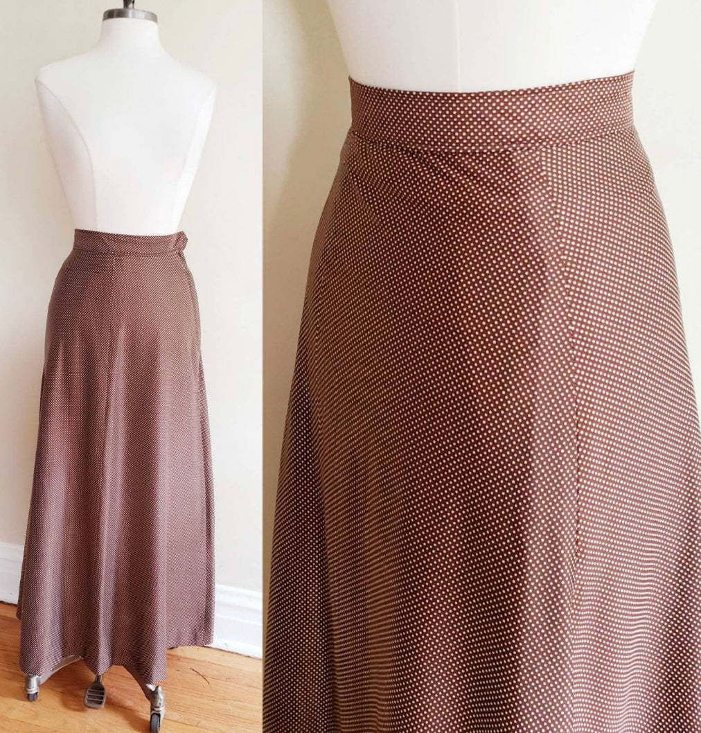 1970s Maxi Skirt in Brown with White Micro Dot Print