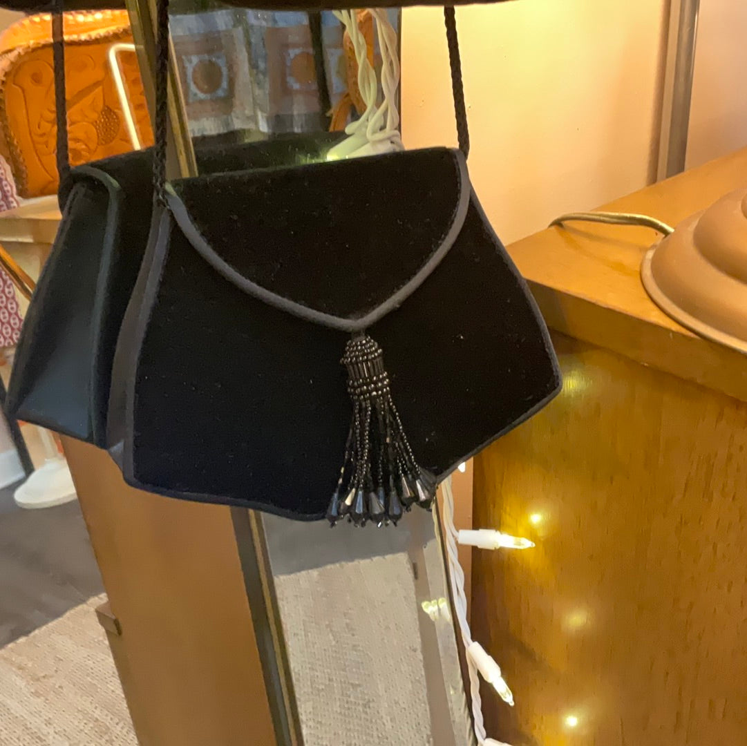 Vintage Black Evening Bag with Beading Detail