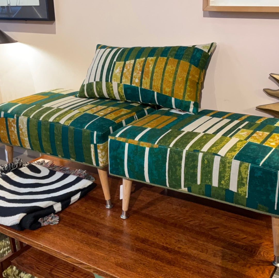 Green and Gold Bark Cloth Bench
