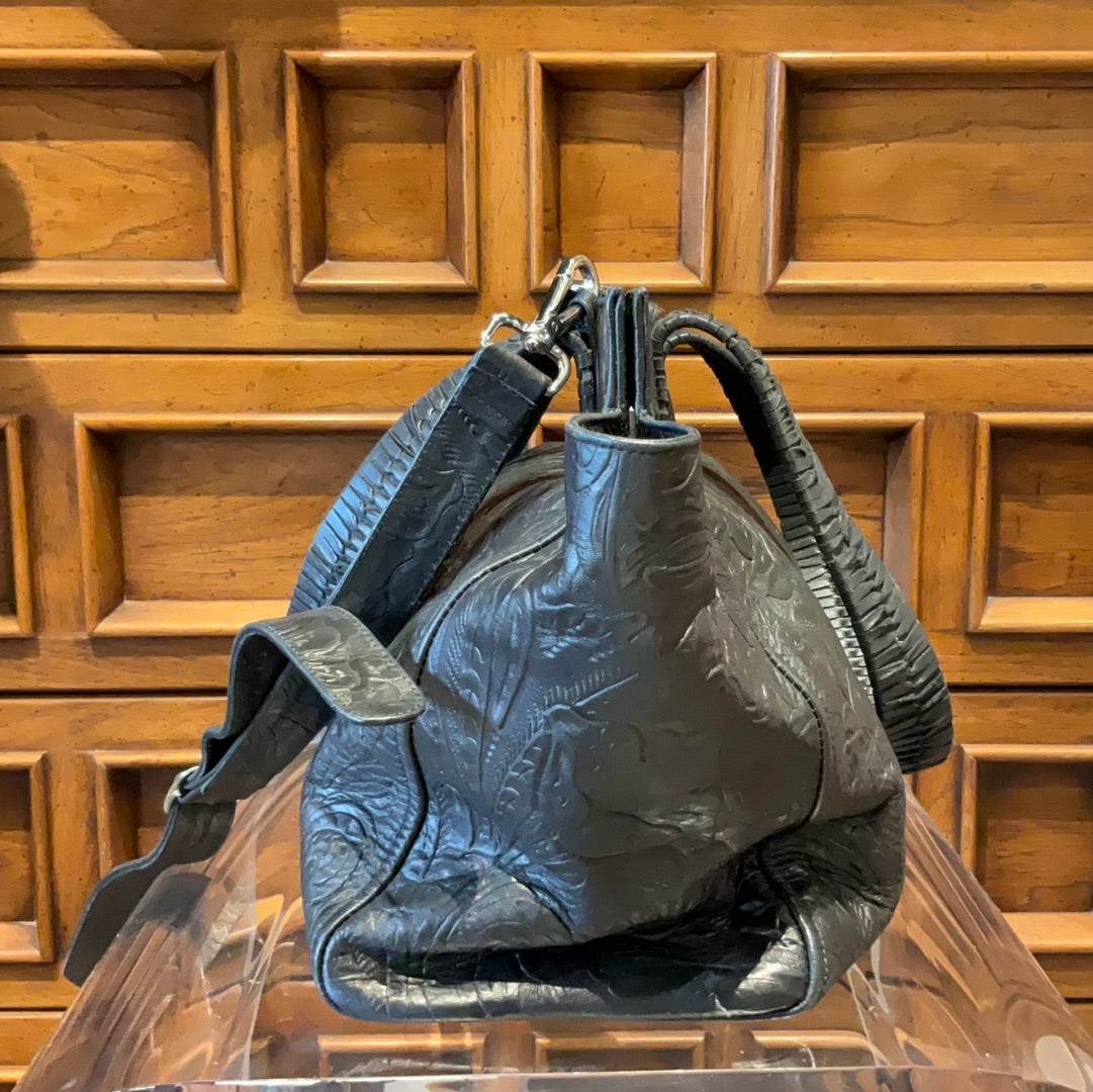 Cristian Black Tooled Leather Handbag