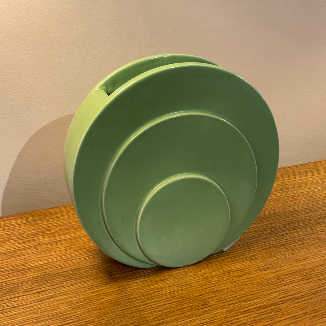 Art Deco Green Circle Disc Vase by TAC Trenton Potteries
