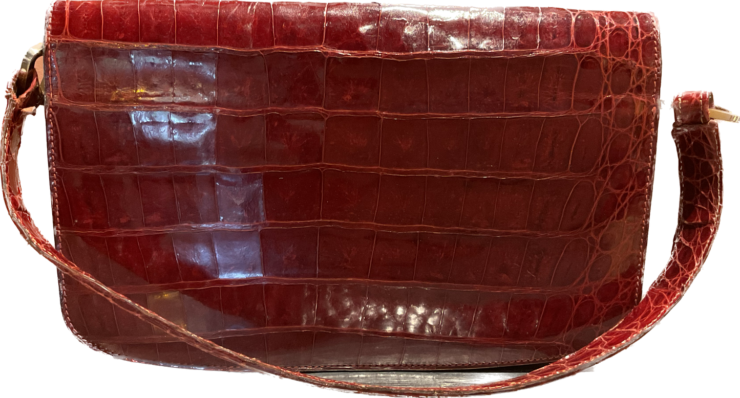 Maroon Croc Leather Vintage Handbag